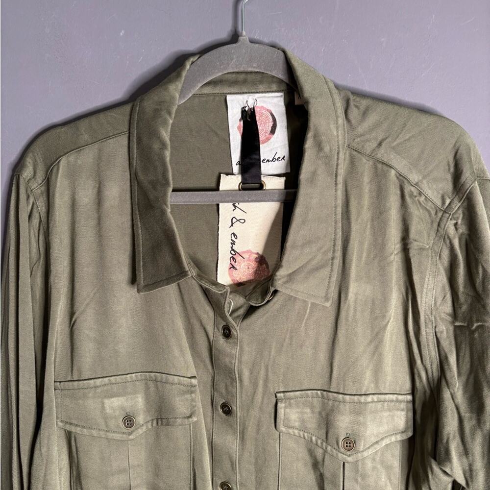 Ash & Ember Olive Green Long Sleeve Button Front Top With Pockets XL - Picture 2 of 8
